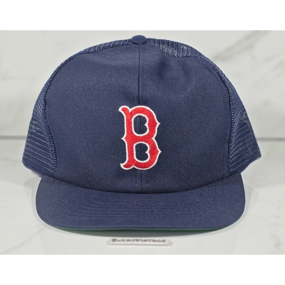 Vintage Boston Red Sox Hat 80s EUC blue foam mesh trucker snapback cap Rare Vntg